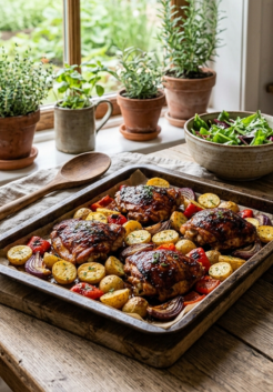 Sticky appelstroop-kip uit de oven! Deze sticky appelstroop-kip met geroosterde groenten is perfect voor de koelere avonden van september! Een makkelijk ovengerecht boordevol smaak, waarbij Canisius appelstroop voor een verrassende twist zorgt. Samen met mosterd, sojasaus en knoflook vormt de stroop een glaze die in de oven heerlijk sticky en gekaramelliseerd wordt.